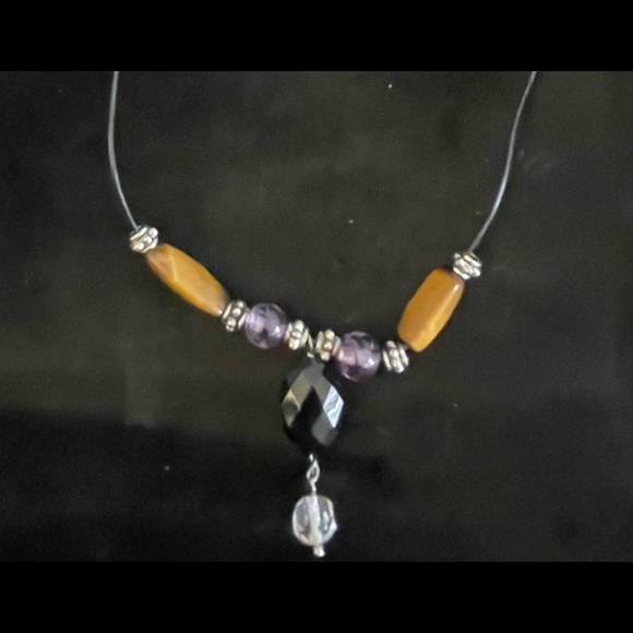 Hand Crafted Necklace w Geniune Tiger’s Eye, Amethyst, Onyx Beads - Picture 2 of 3